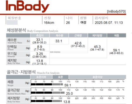 다이어트 한약 복용 후 인바디 결과지